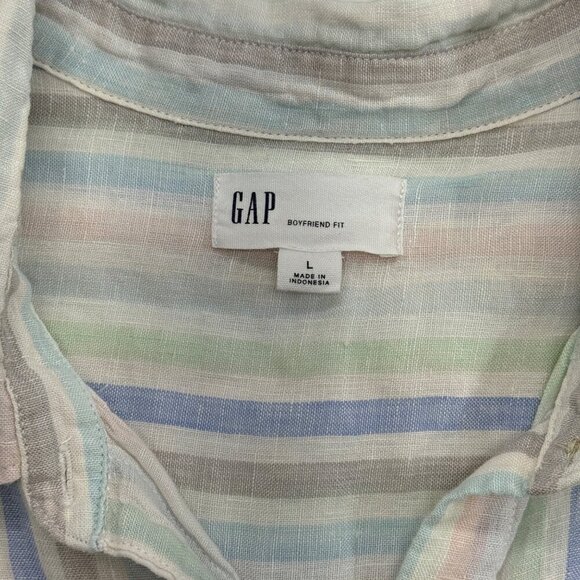 Gap Linen Pastel Striped Boyfriend Fit Button Up Top Beachy Boho Preppy Womens L - Picture 6 of 10